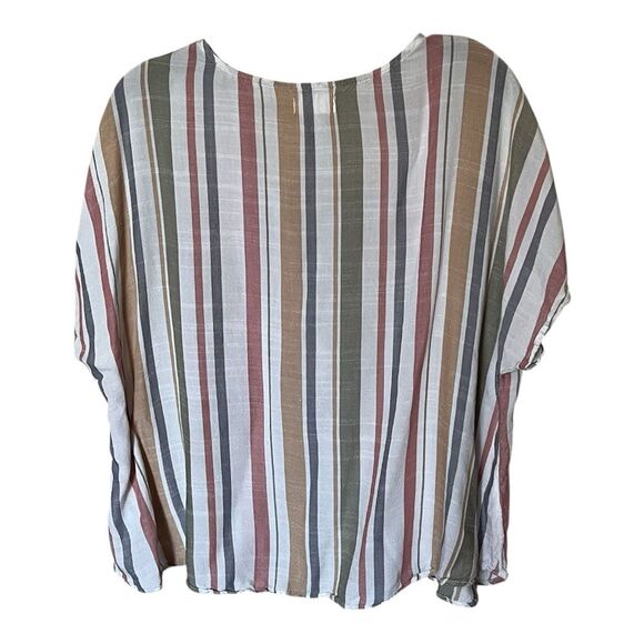 Maurices Multi Striped Button Front V Neck Short Sleeve Blouse XXL - Picture 2 of 10